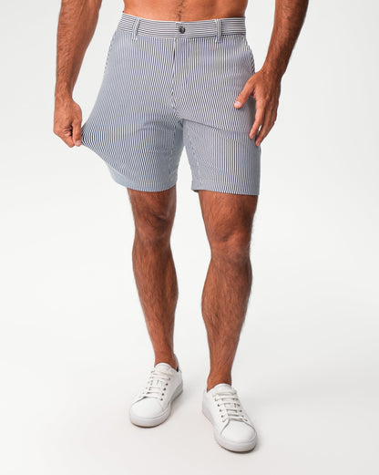 State & Liberty Athletic Fit Shorts - Navy & White Seersucker