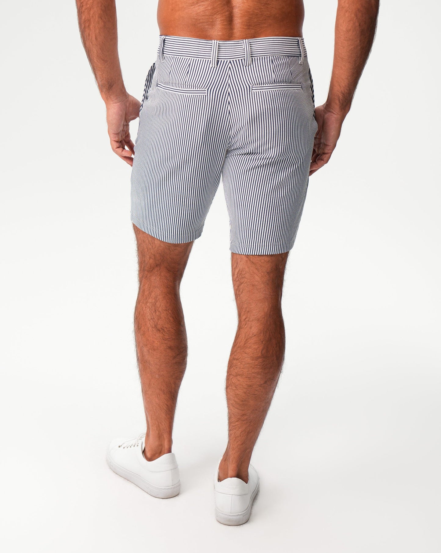 State & Liberty Athletic Fit Shorts - Navy & White Seersucker