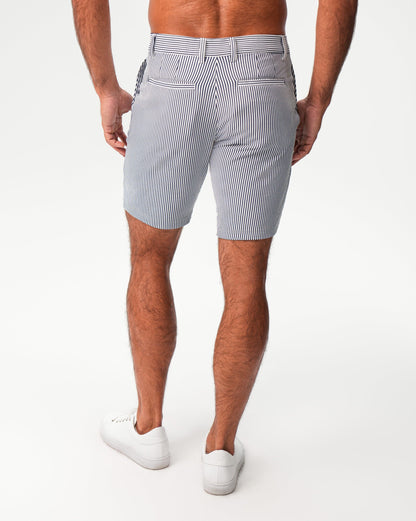 State & Liberty Athletic Fit Shorts - Navy & White Seersucker