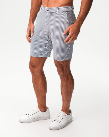 State & Liberty Athletic Fit Shorts - Navy & White Seersucker