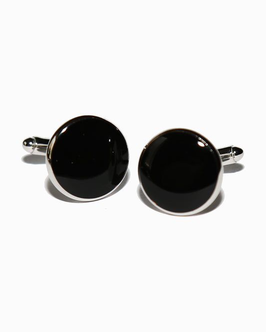 State & Liberty Black Circle Cuff Links