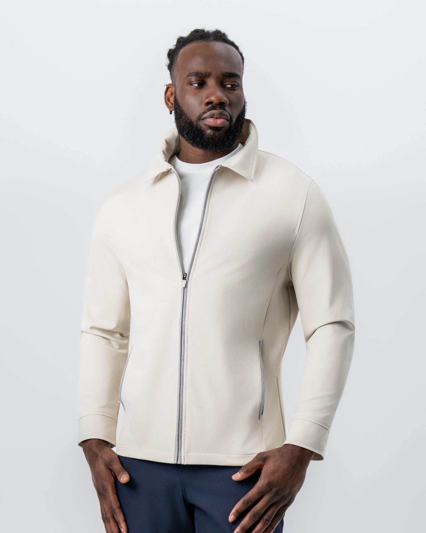 State & Liberty Collared Zip Jacket - Light Khaki