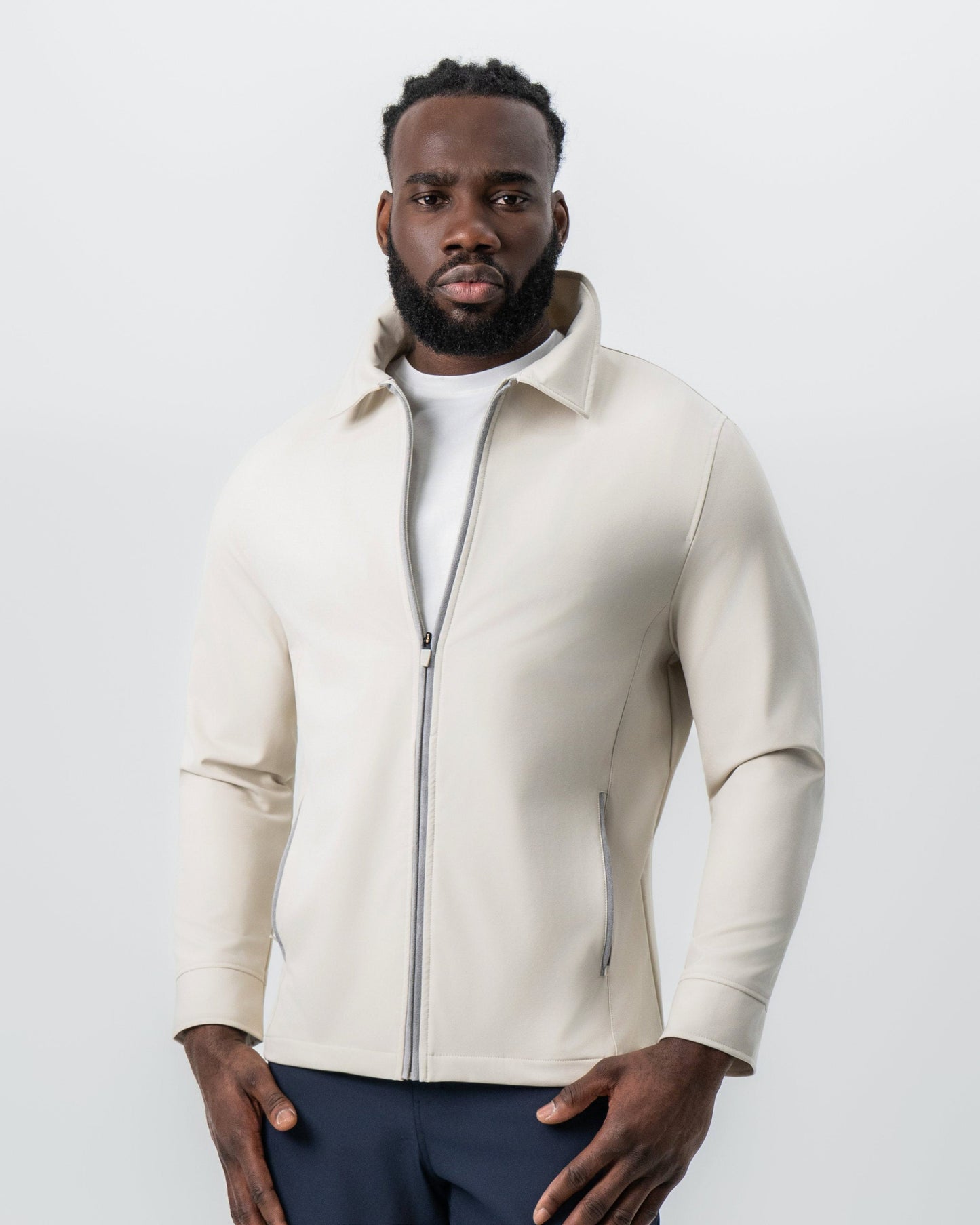 State & Liberty Collared Zip Jacket - Light Khaki