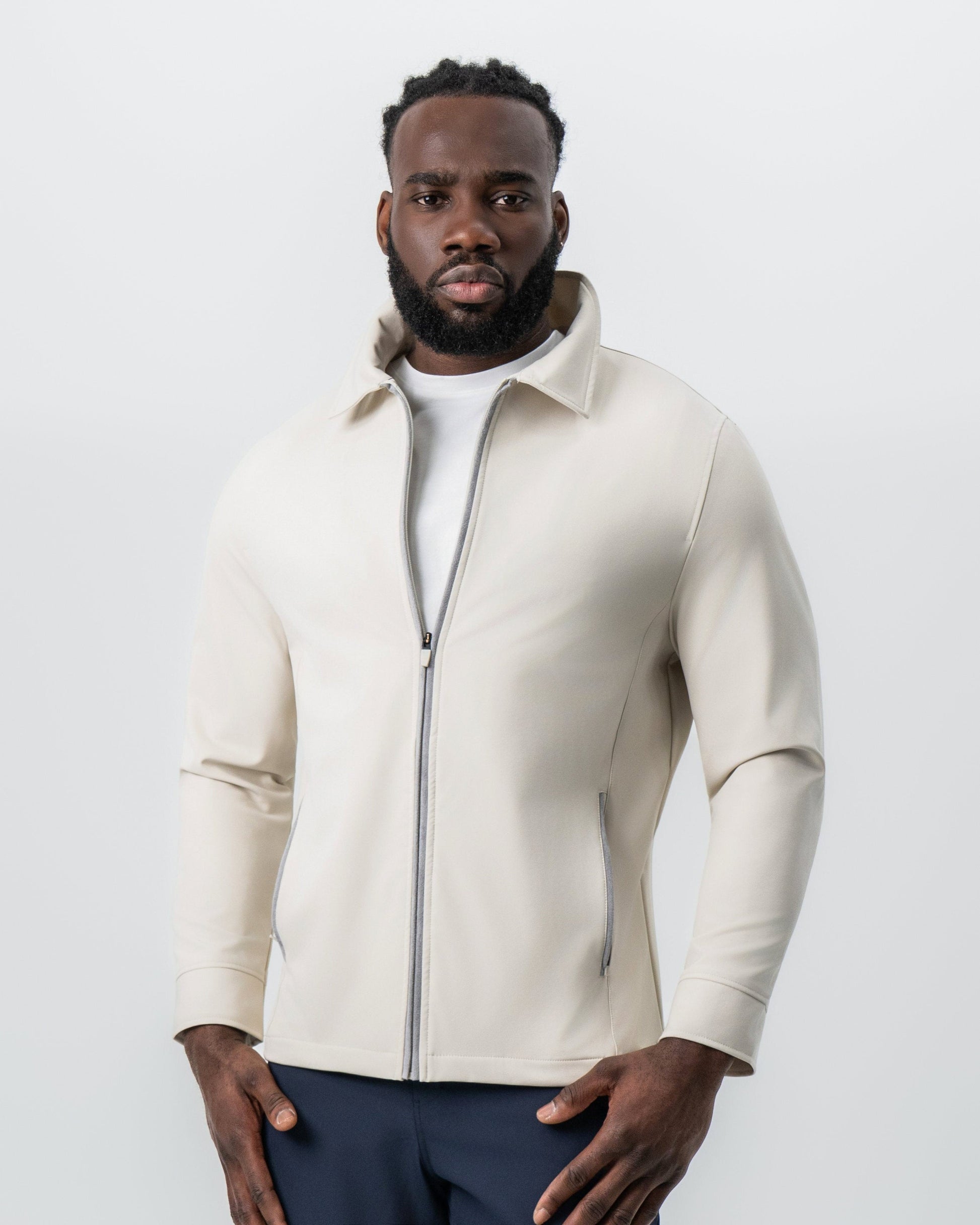 State & Liberty Collared Zip Jacket - Light Khaki