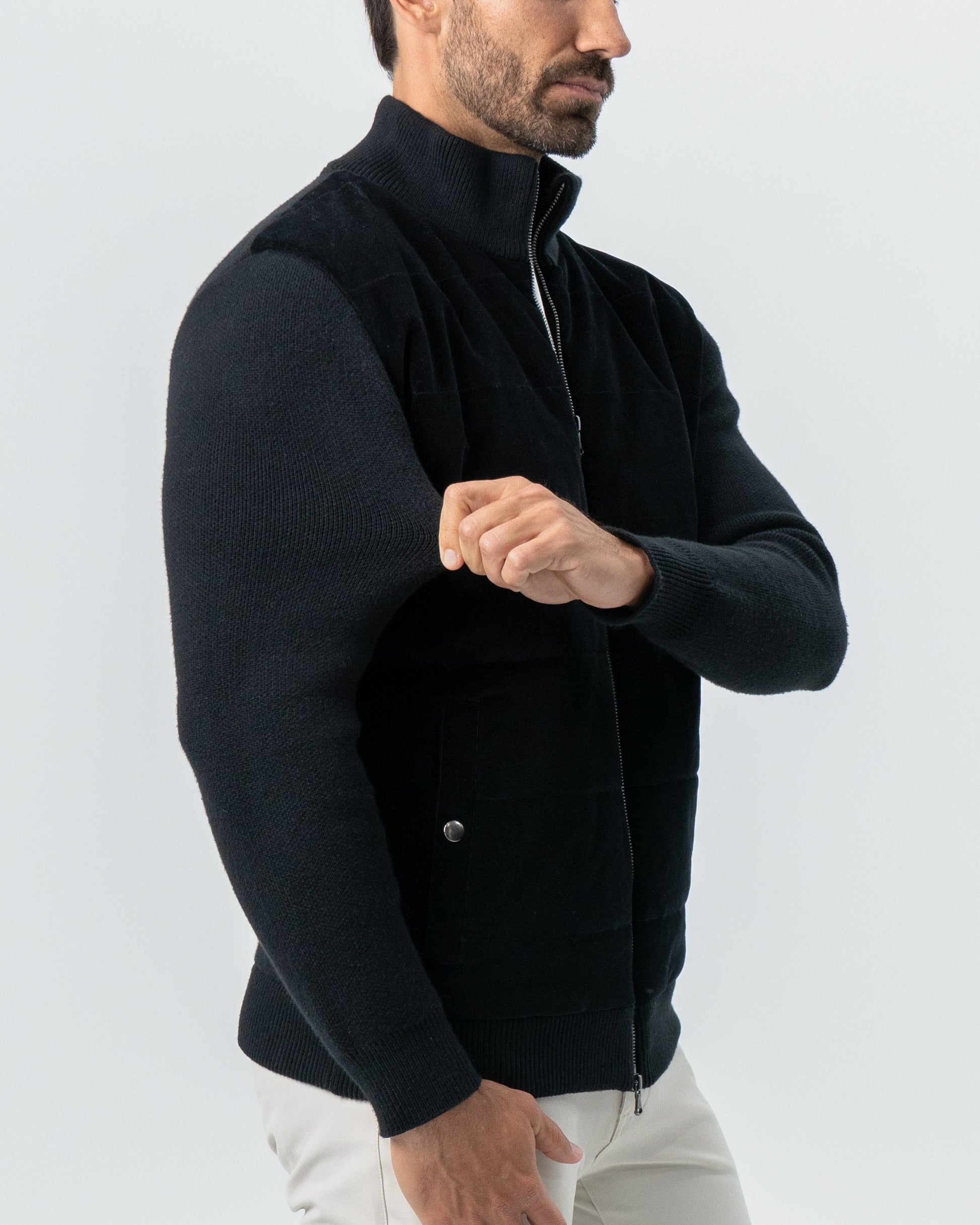 State & Liberty Corduroy Knit Zip Jacket - Black