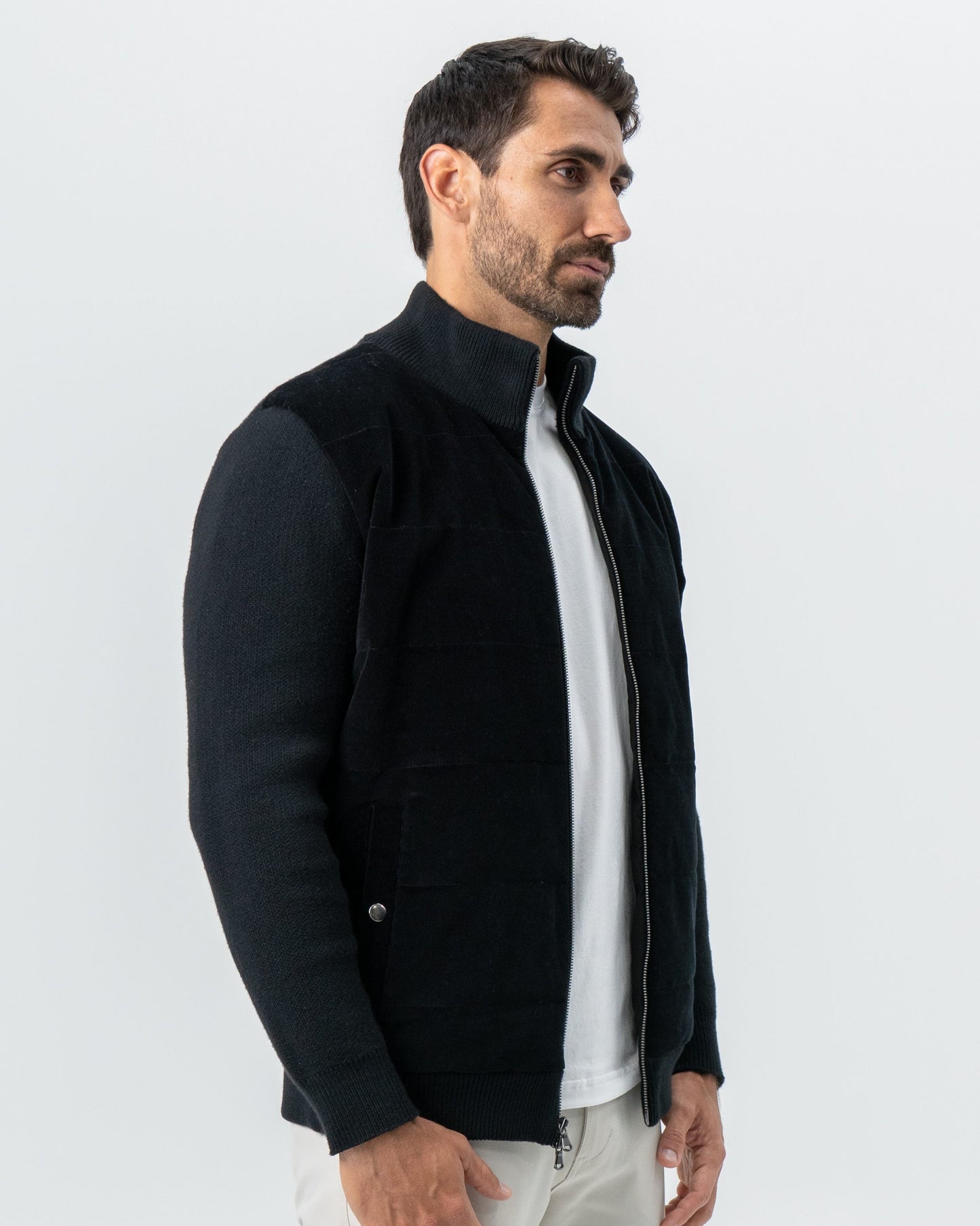 State & Liberty Corduroy Knit Zip Jacket - Black