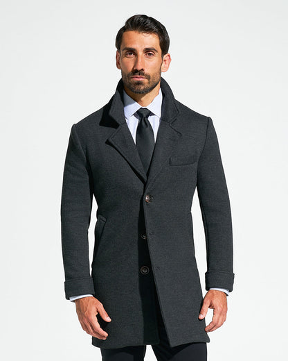 State & Liberty 3 Button Overcoat - Charcoal Herringbone