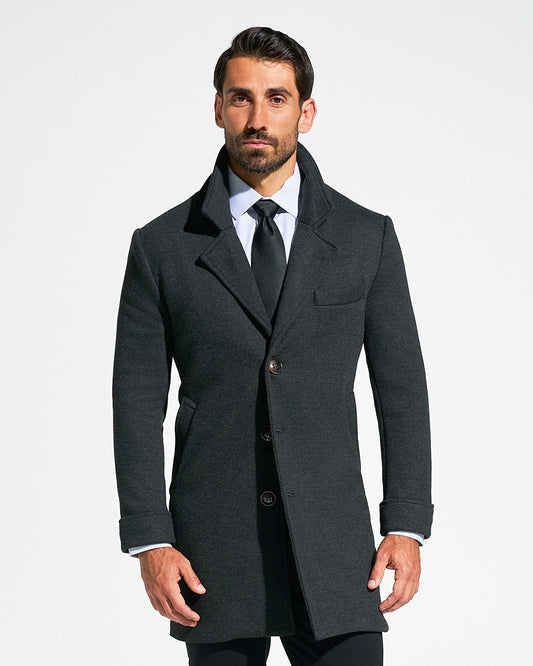 State & Liberty 3 Button Overcoat - Charcoal Herringbone
