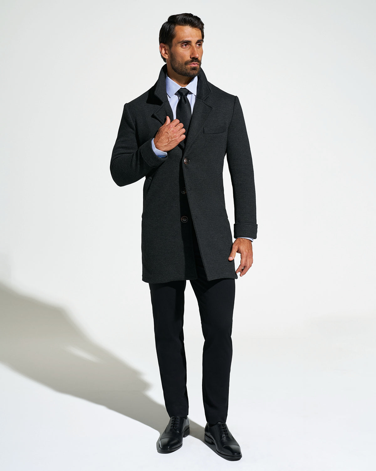 State & Liberty 3 Button Overcoat - Charcoal Herringbone