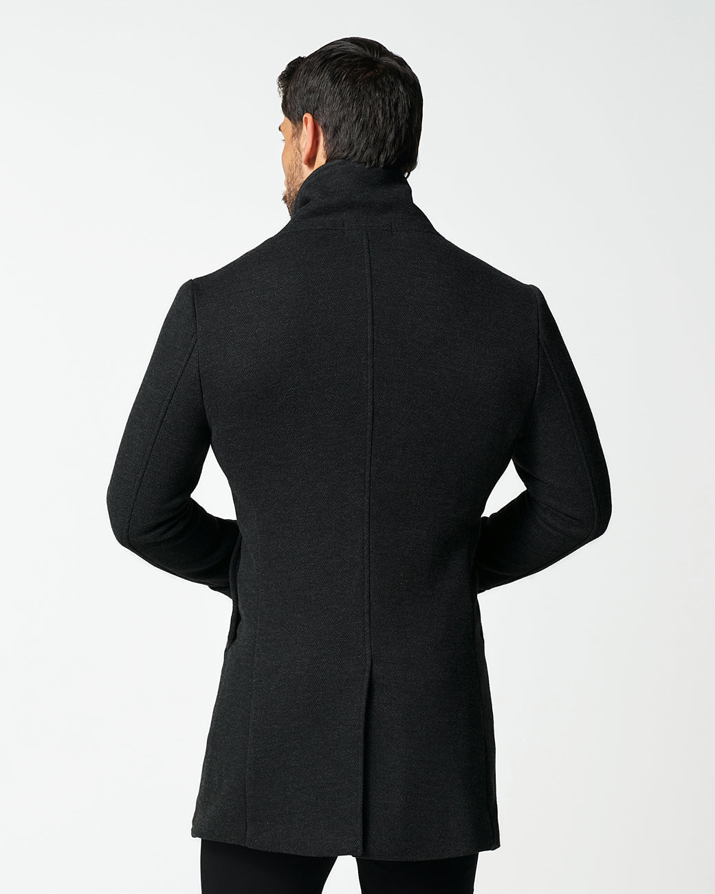 State & Liberty 3 Button Overcoat - Charcoal Herringbone