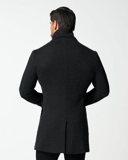 State & Liberty 3 Button Overcoat - Charcoal Herringbone