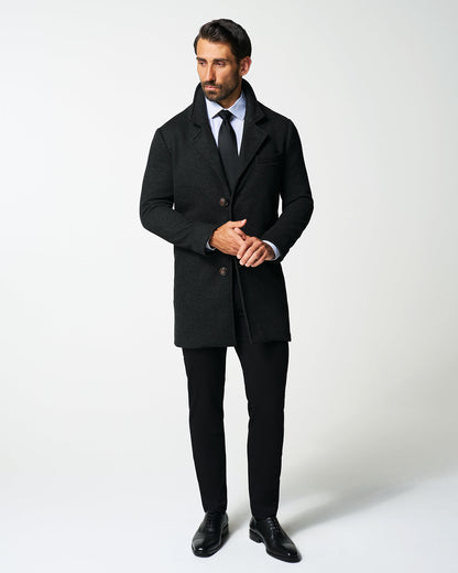 State & Liberty 3 Button Overcoat - Charcoal Herringbone