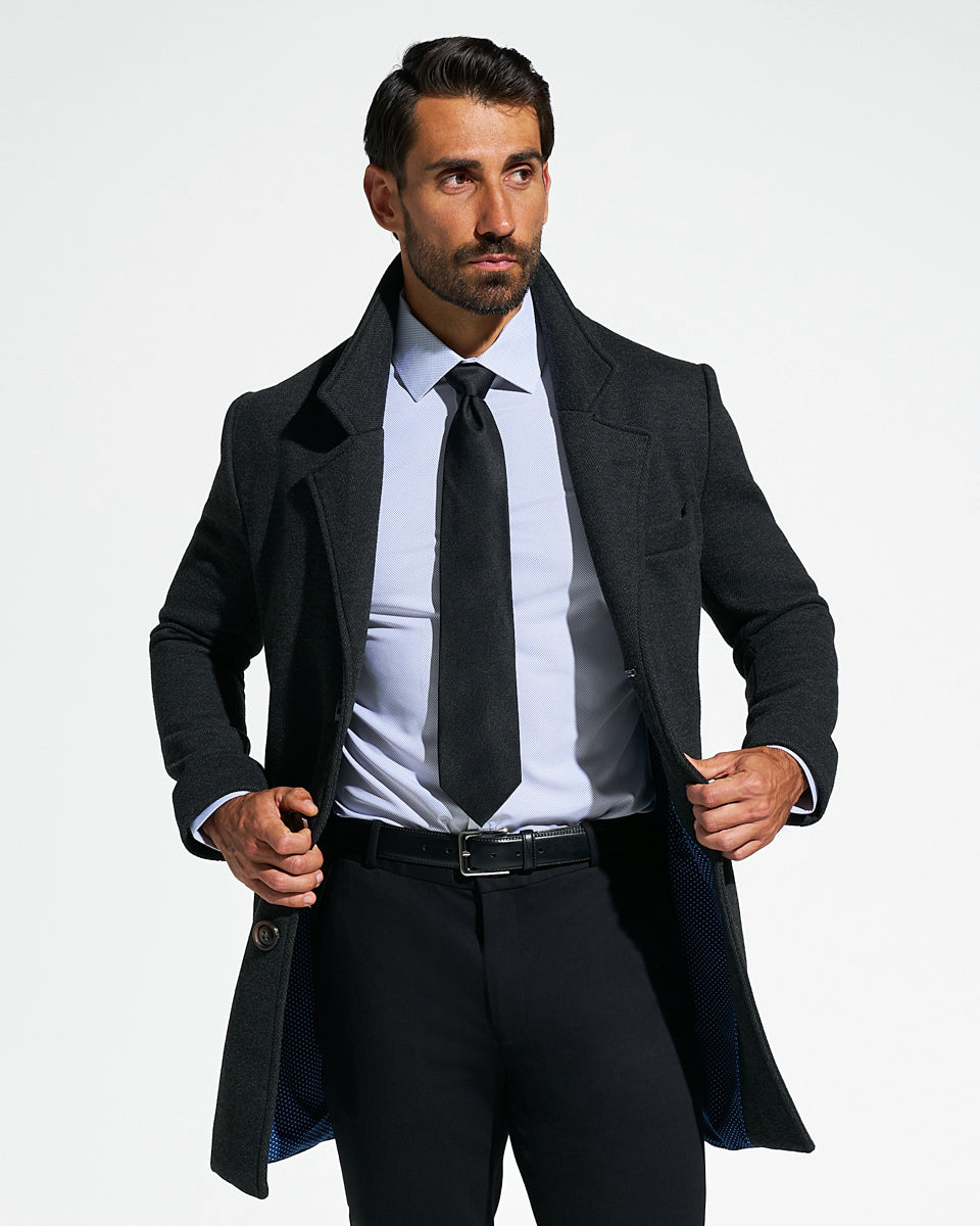 State & Liberty 3 Button Overcoat - Charcoal Herringbone