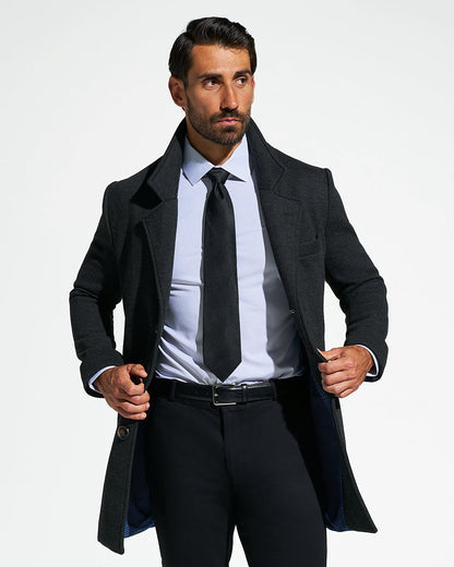 State & Liberty 3 Button Overcoat - Charcoal Herringbone