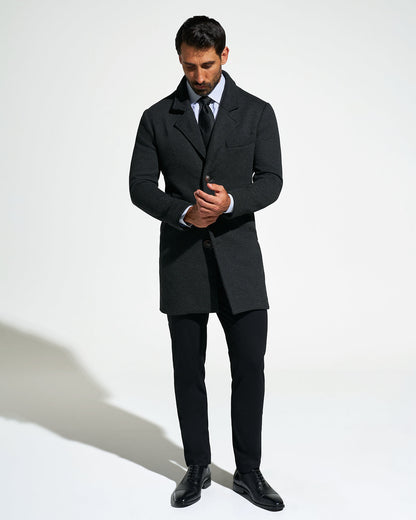 State & Liberty 3 Button Overcoat - Charcoal Herringbone