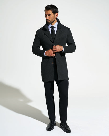 State & Liberty 3 Button Overcoat - Charcoal Herringbone