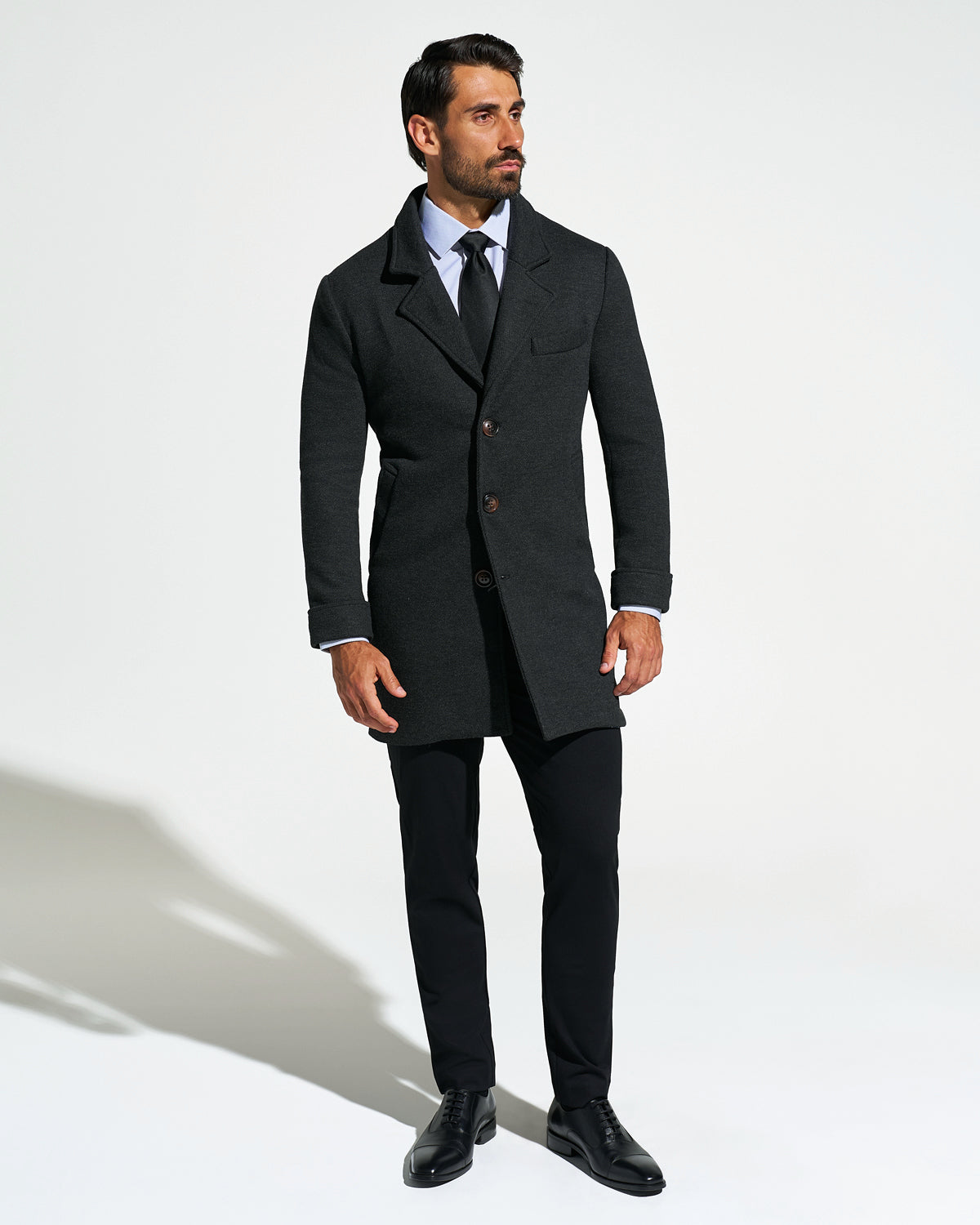 State & Liberty 3 Button Overcoat - Charcoal Herringbone