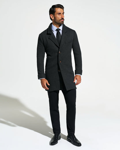 State & Liberty 3 Button Overcoat - Charcoal Herringbone