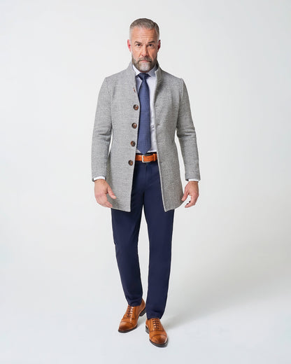 State & Liberty Open Button Overcoat - Grey Herringbone