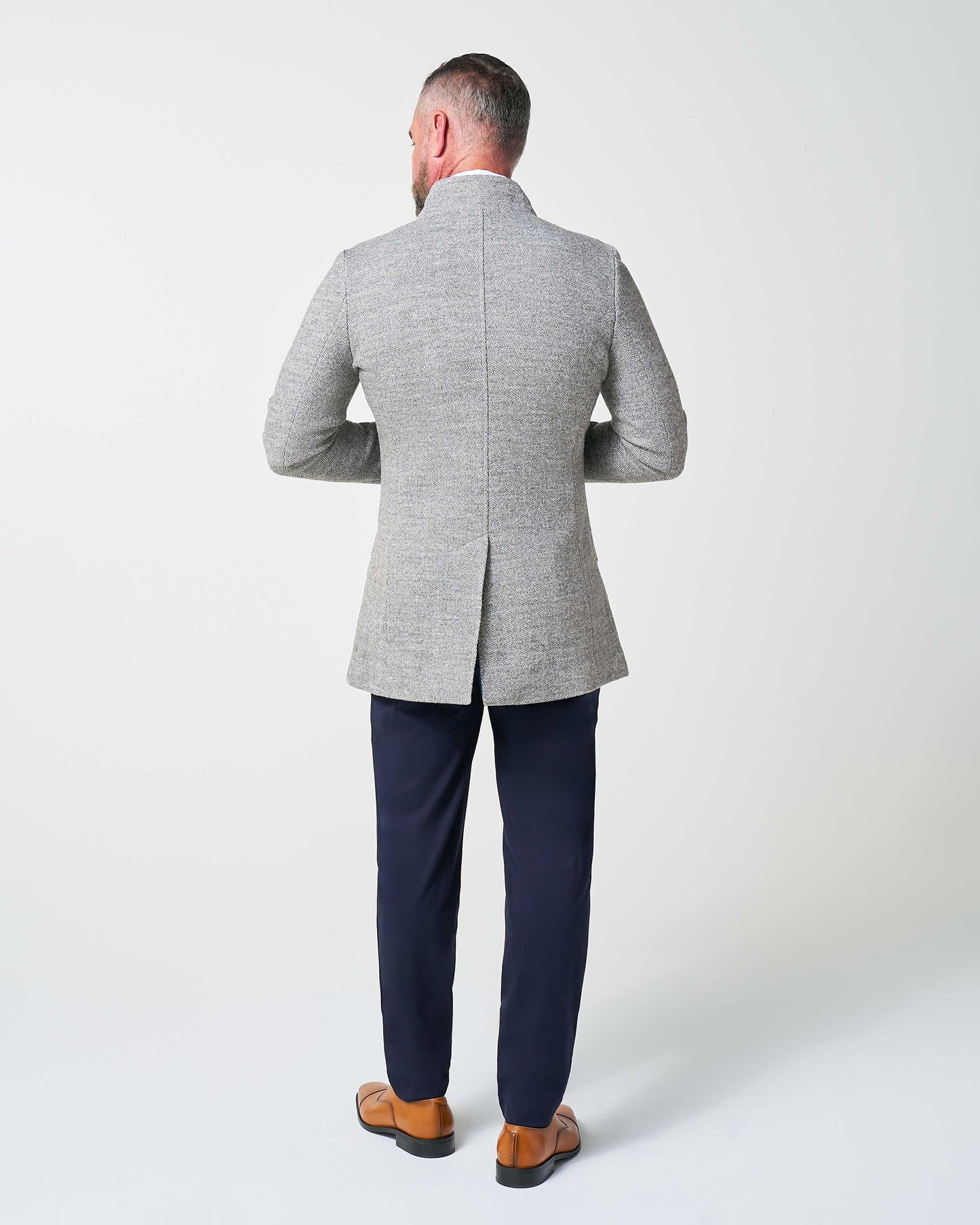 State & Liberty Open Button Overcoat - Grey Herringbone