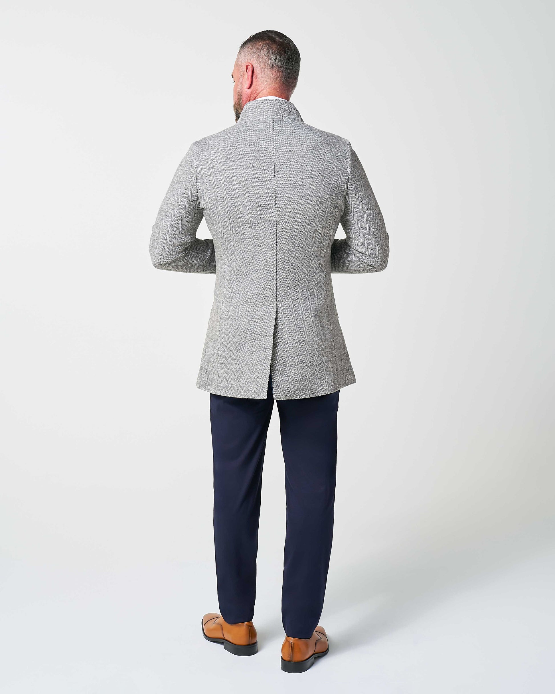State & Liberty Open Button Overcoat - Grey Herringbone
