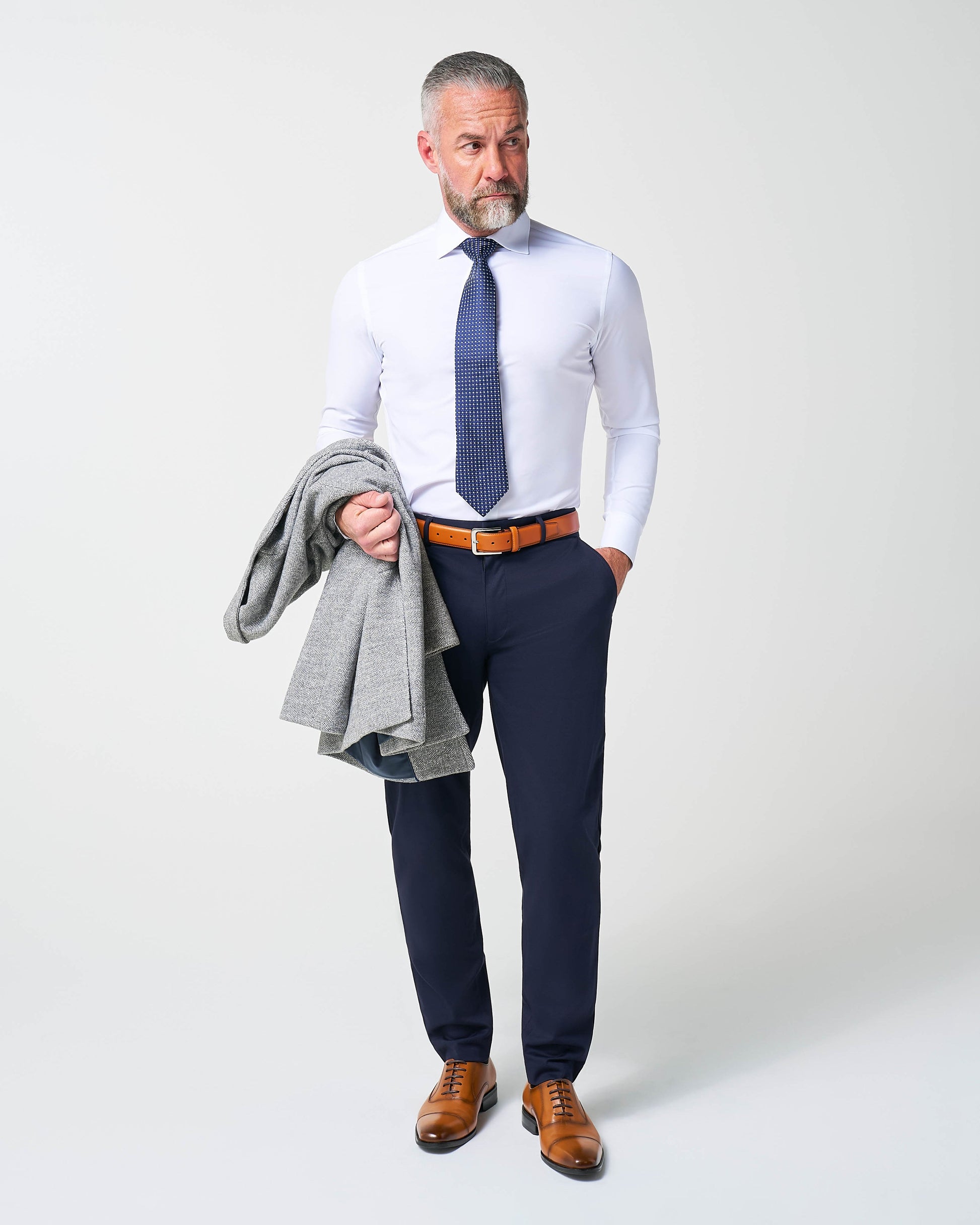 State & Liberty Open Button Overcoat - Grey Herringbone