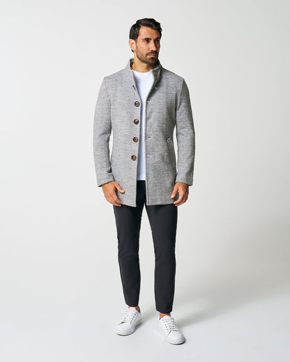 State & Liberty Open Button Overcoat - Grey Herringbone
