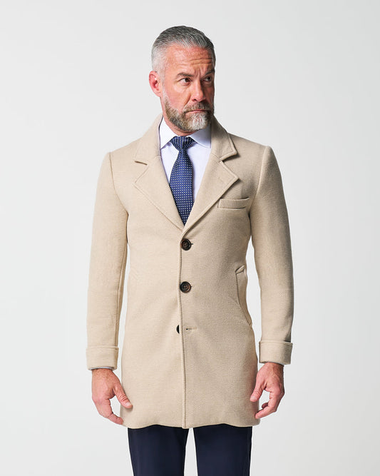 State & Liberty 3 Button Overcoat - Tan Herringbone