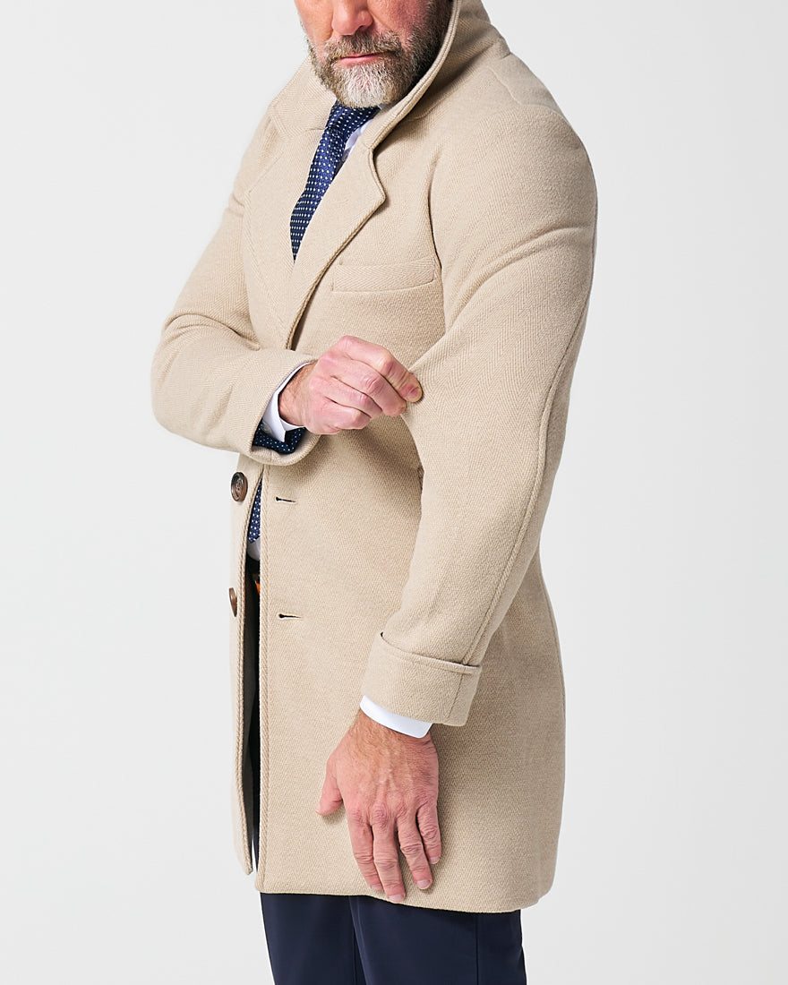 State & Liberty 3 Button Overcoat - Tan Herringbone