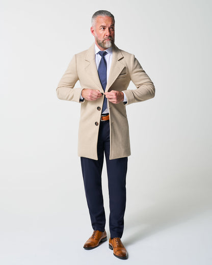 State & Liberty 3 Button Overcoat - Tan Herringbone