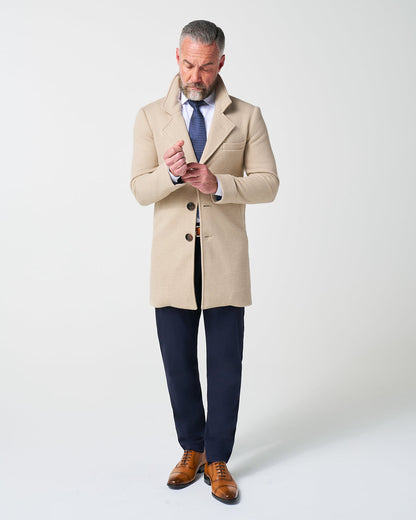 State & Liberty 3 Button Overcoat - Tan Herringbone