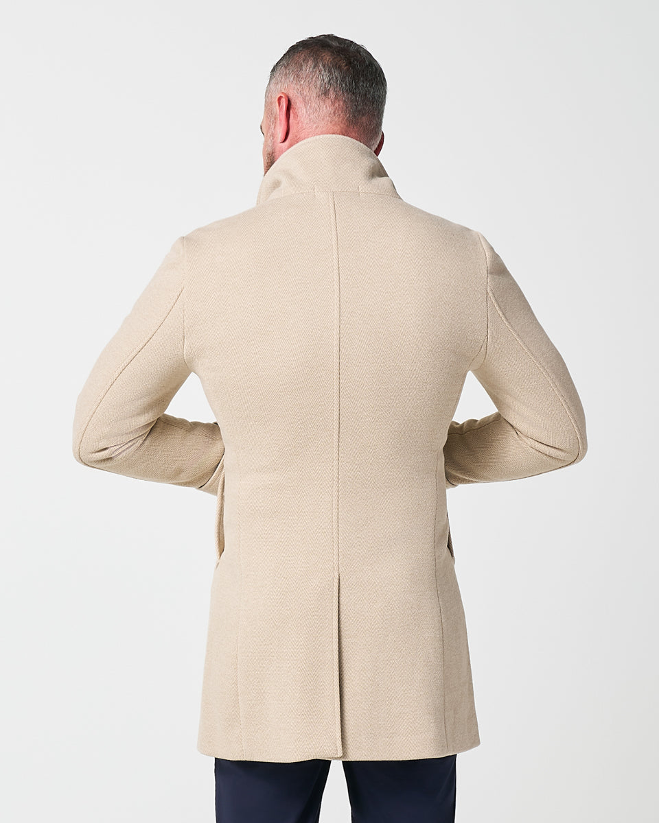 State & Liberty 3 Button Overcoat - Tan Herringbone