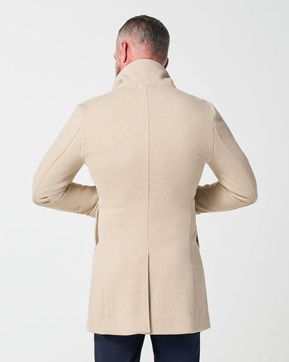 State & Liberty 3 Button Overcoat - Tan Herringbone