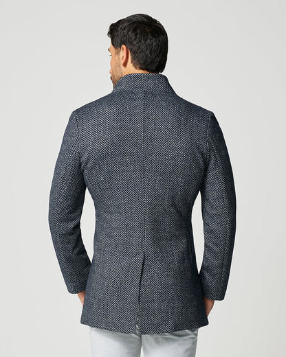 State & Liberty Open Button Overcoat - Navy & Grey Chevron