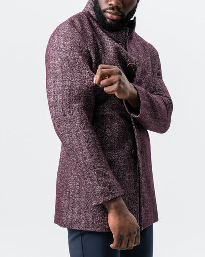 State & Liberty Maroon Herringbone Open Button Overcoat