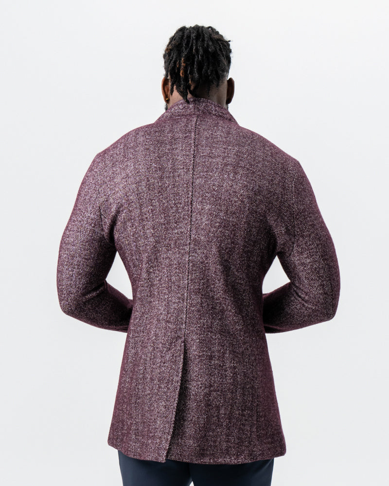 State & Liberty Maroon Herringbone Open Button Overcoat