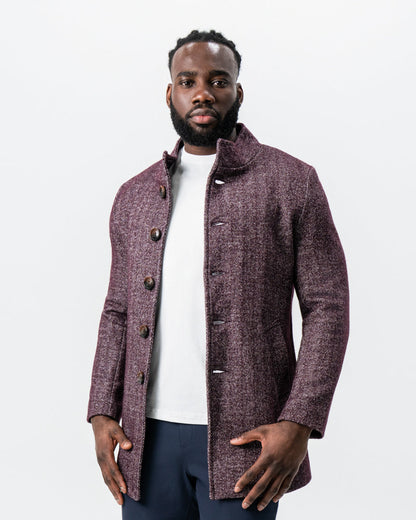 State & Liberty Maroon Herringbone Open Button Overcoat