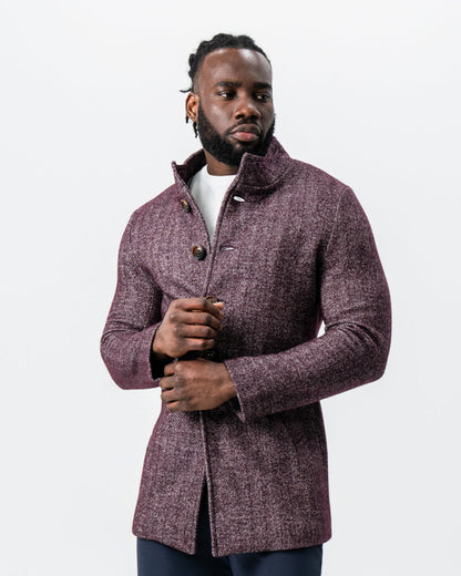 State & Liberty Maroon Herringbone Open Button Overcoat