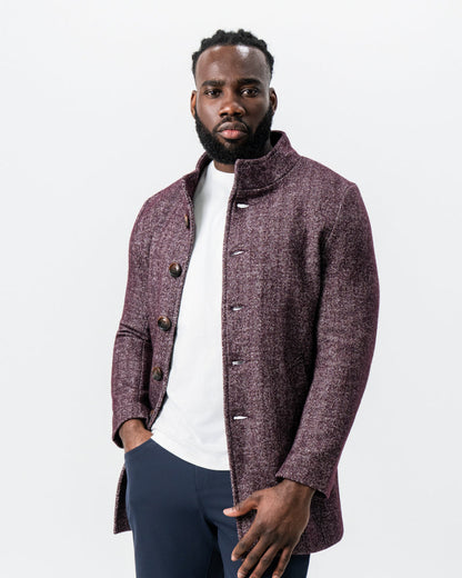 State & Liberty Maroon Herringbone Open Button Overcoat