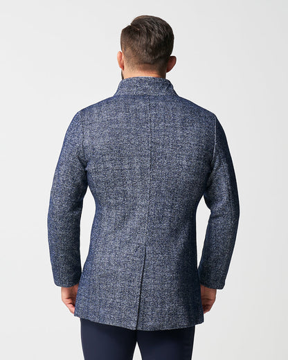 State & Liberty Open Button Overcoat - Navy Herringbone
