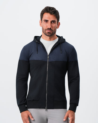 State & Liberty Hooded Hybrid Suede Jacket - Black