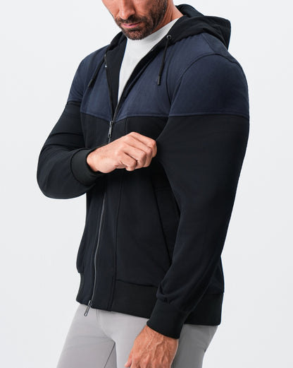 State & Liberty Hooded Hybrid Suede Jacket - Black