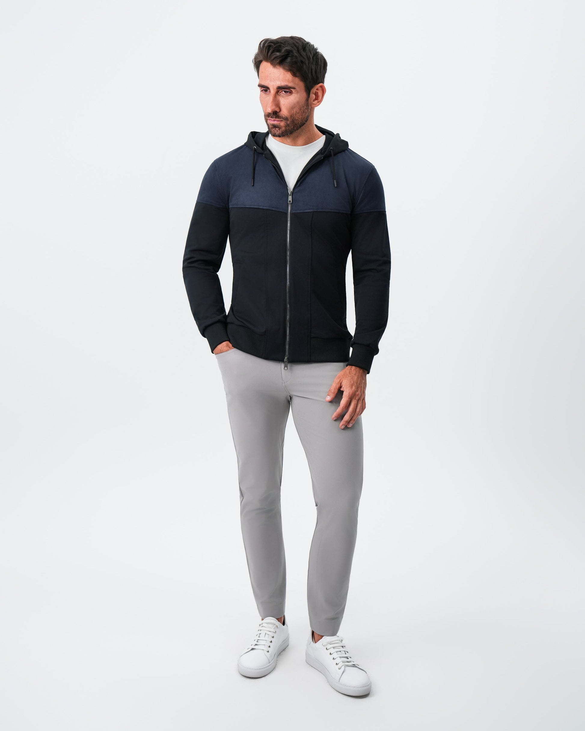 State & Liberty Hooded Hybrid Suede Jacket - Black