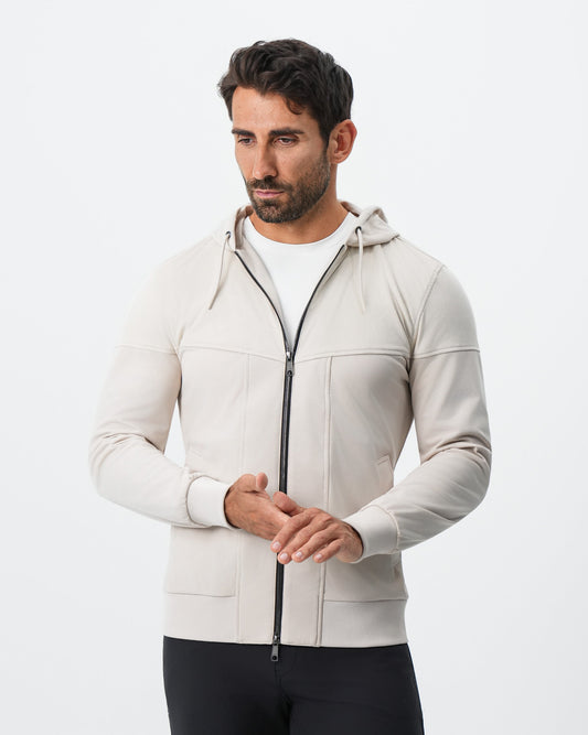 State & Liberty Hooded Hybrid Suede Jacket - Cream