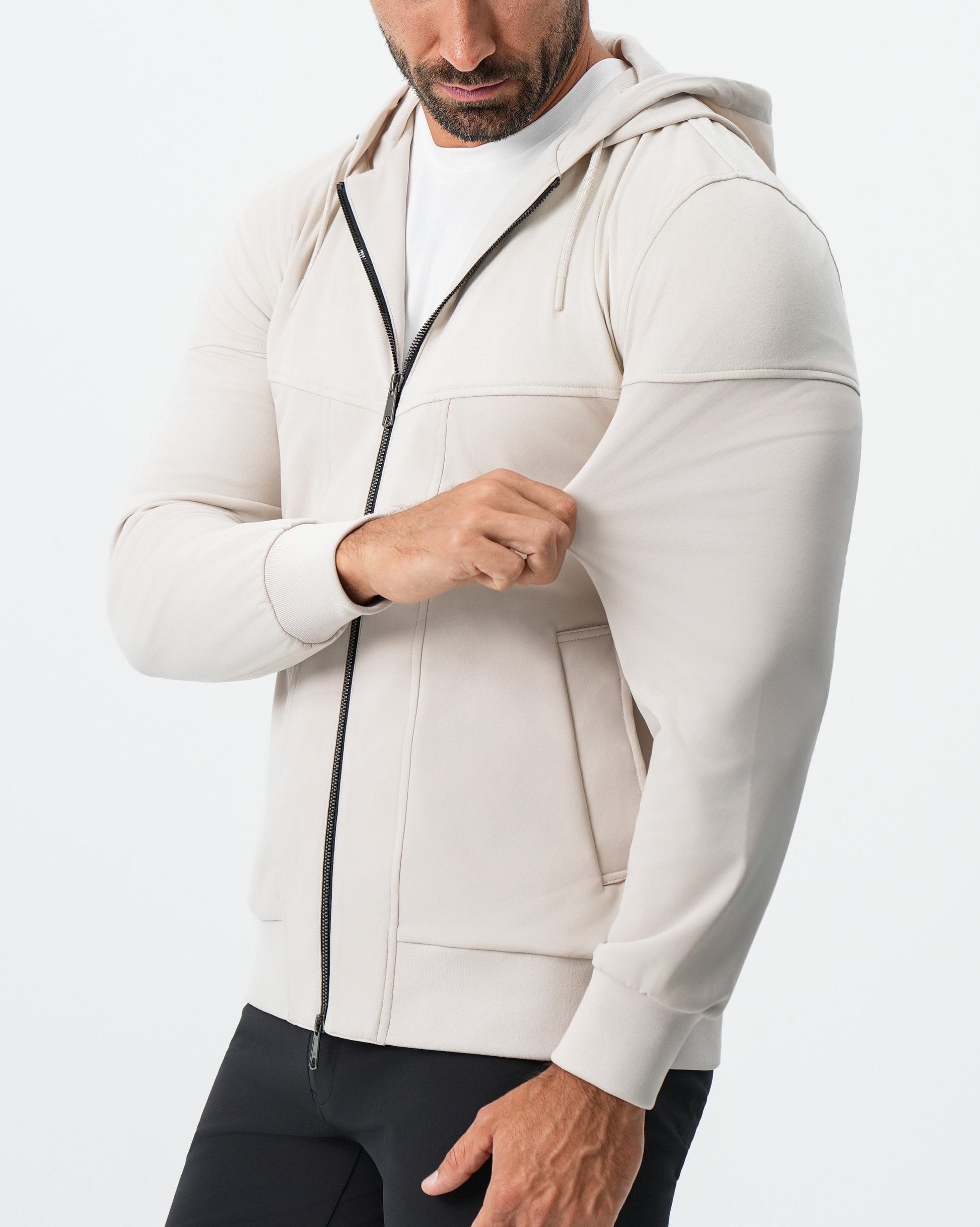 State & Liberty Hooded Hybrid Suede Jacket - Cream