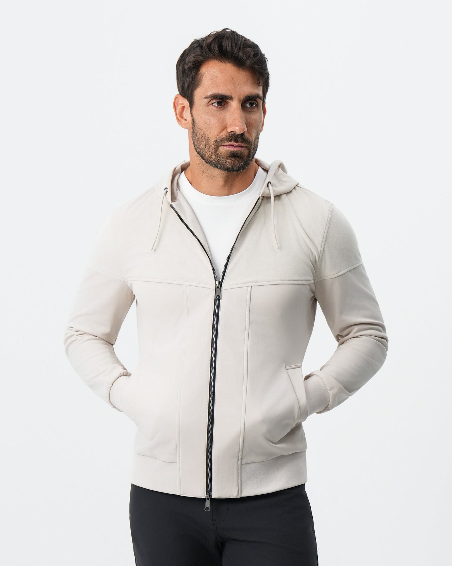 State & Liberty Hooded Hybrid Suede Jacket - Cream