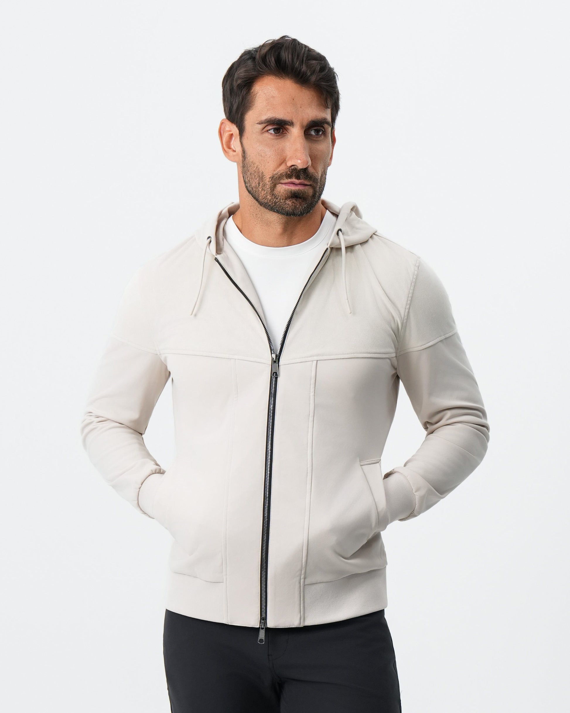 State & Liberty Hooded Hybrid Suede Jacket - Cream