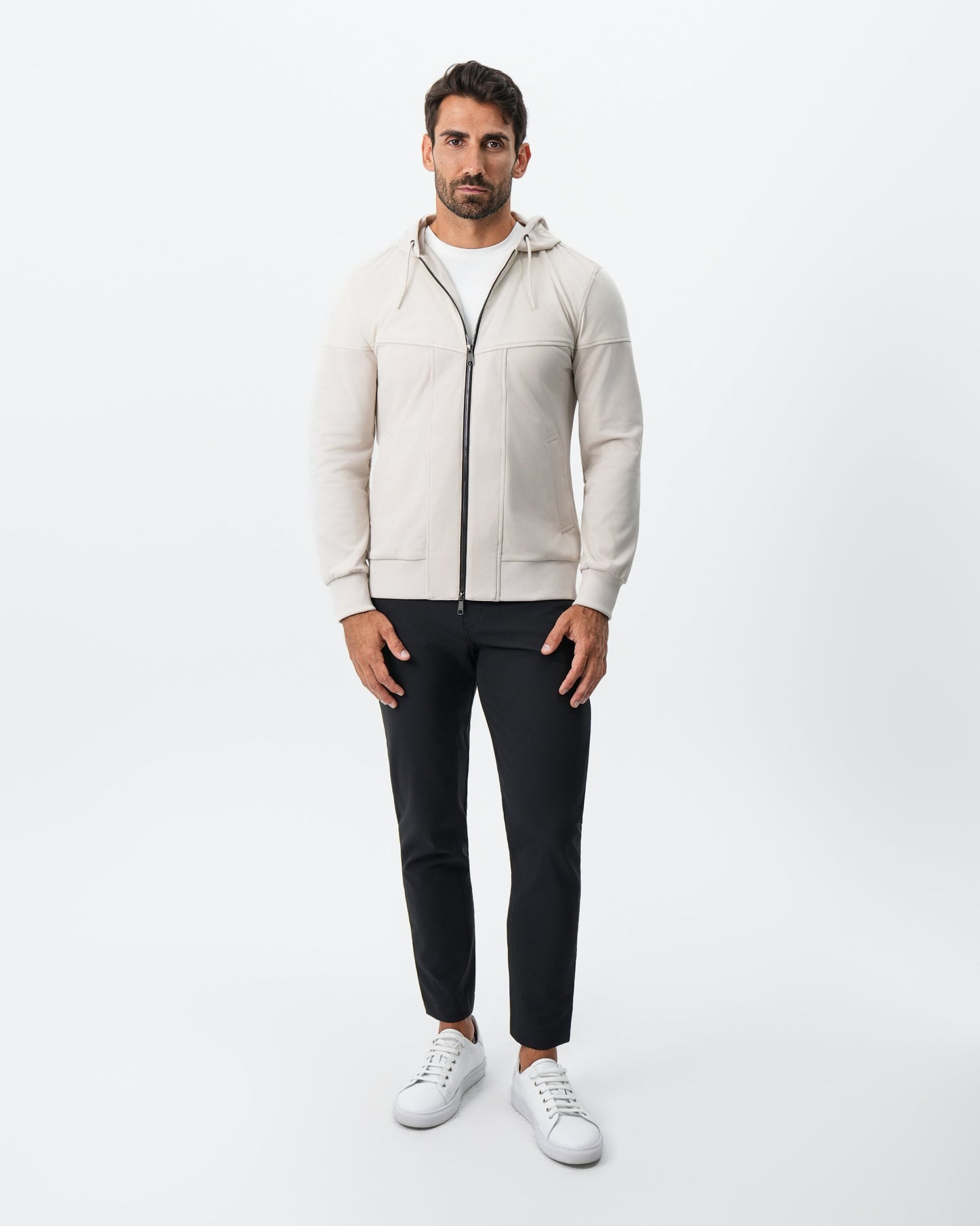 State & Liberty Hooded Hybrid Suede Jacket - Cream