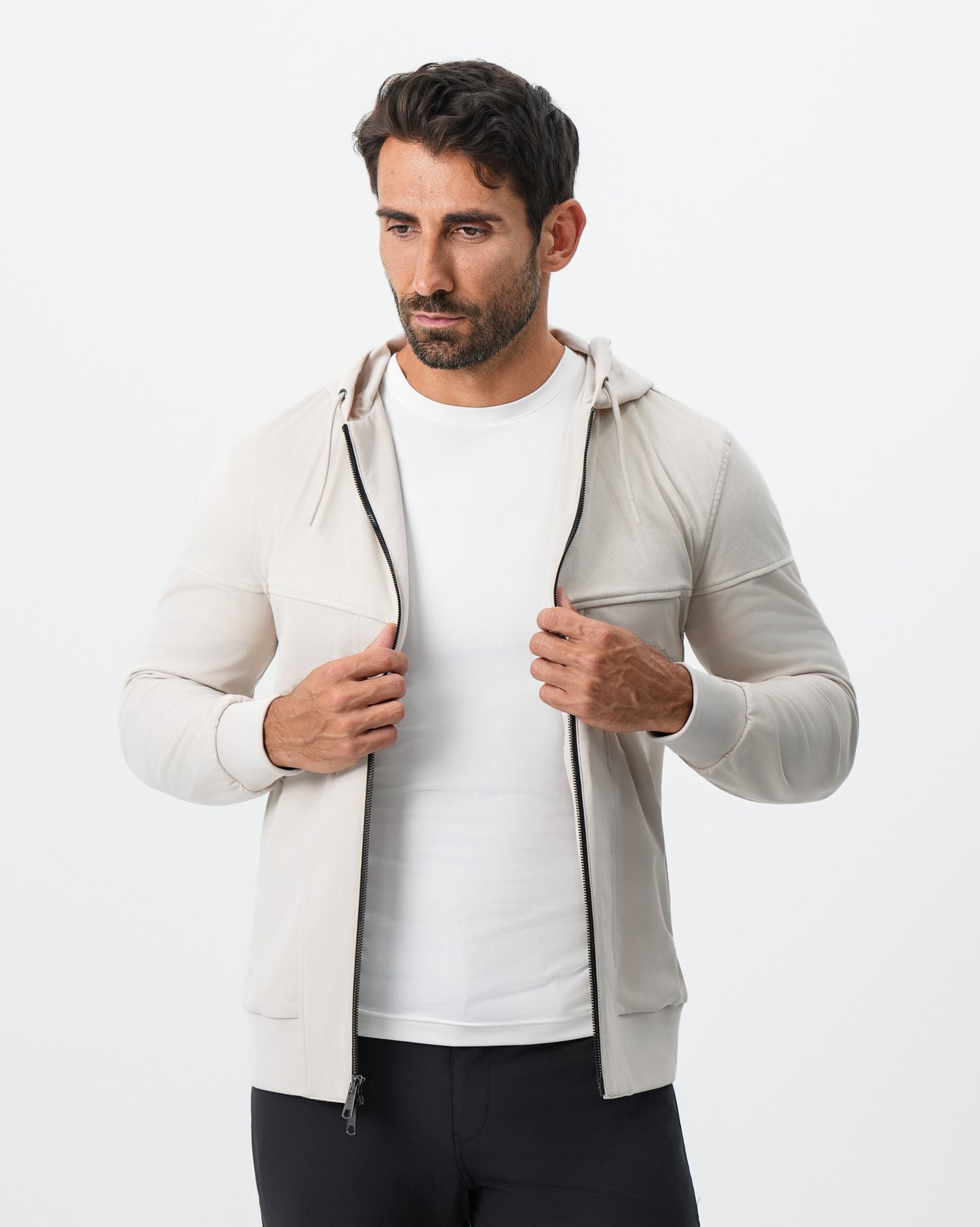 State & Liberty Hooded Hybrid Suede Jacket - Cream