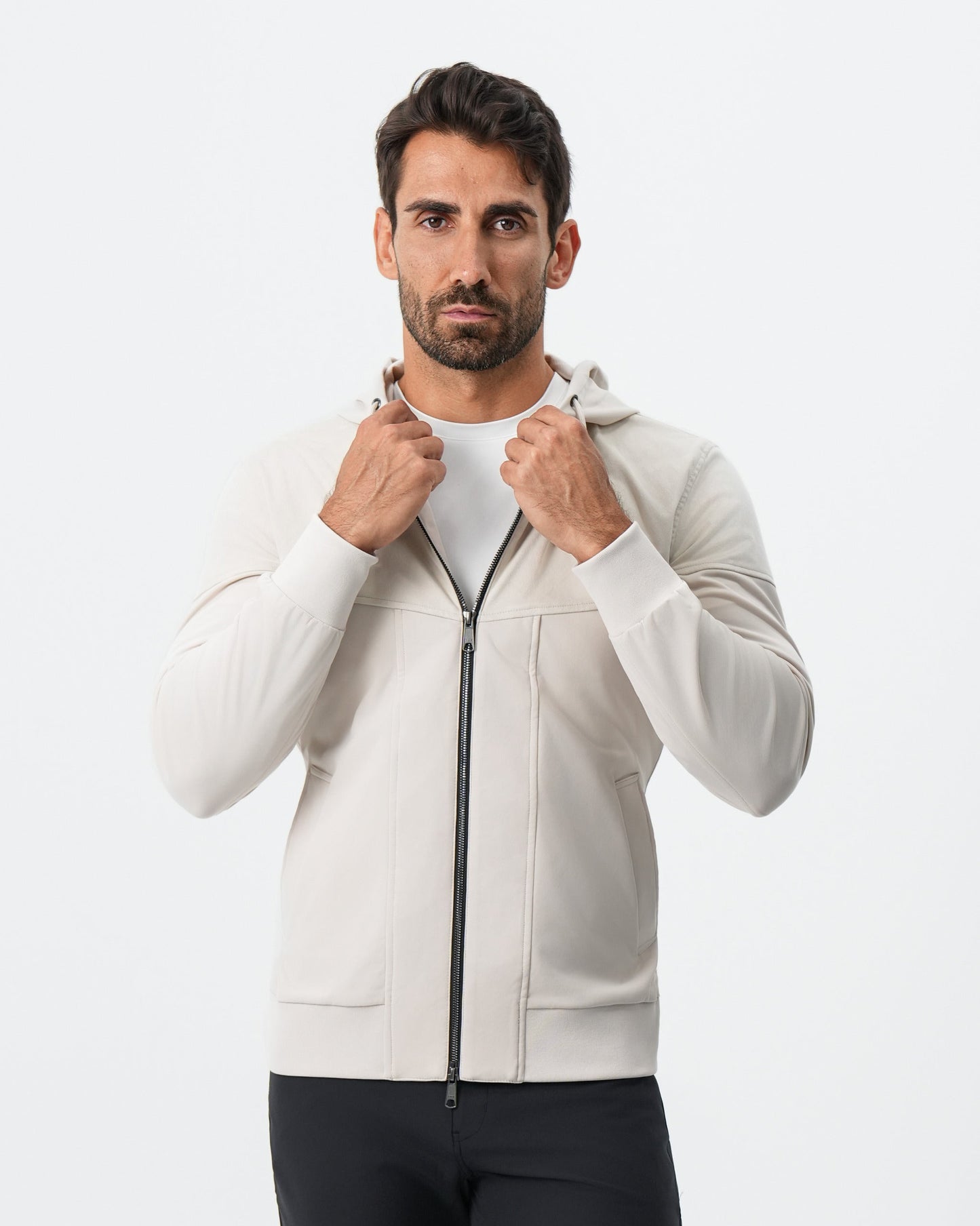State & Liberty Hooded Hybrid Suede Jacket - Cream